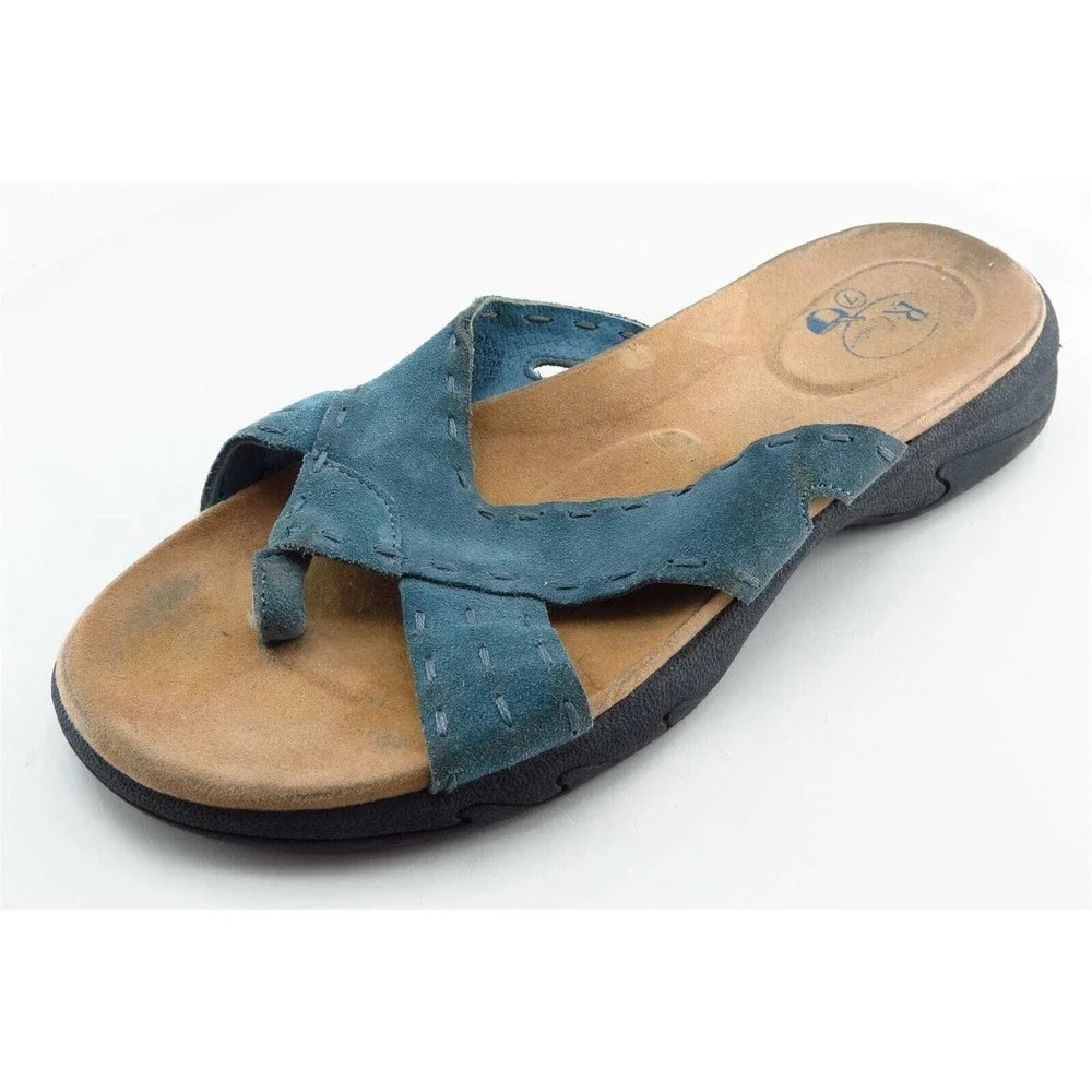 RX of Comfort Size 7 M Blue Flip Flop Leather Women Sandal Shoes